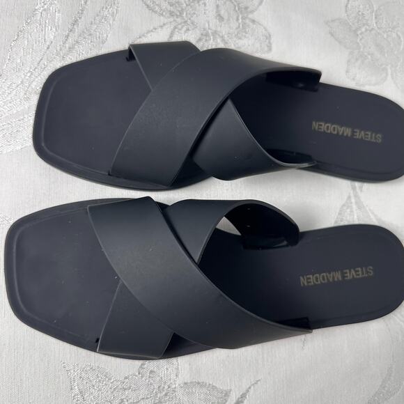 Steve Madden Sandals Womens Horizon Slide Flats Slip Black Casual Beach Size 7M - Picture 4 of 6